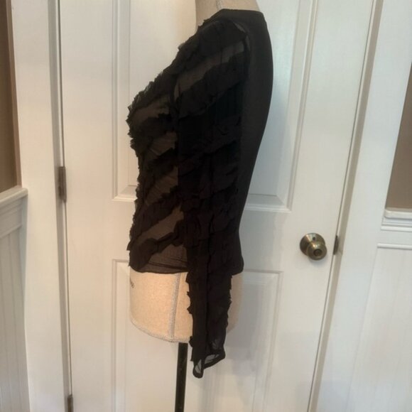 FLORA NIKROOS NEW Black Ruffled Sheer Top blouse tee long sleeve Size S USA - Picture 4 of 10